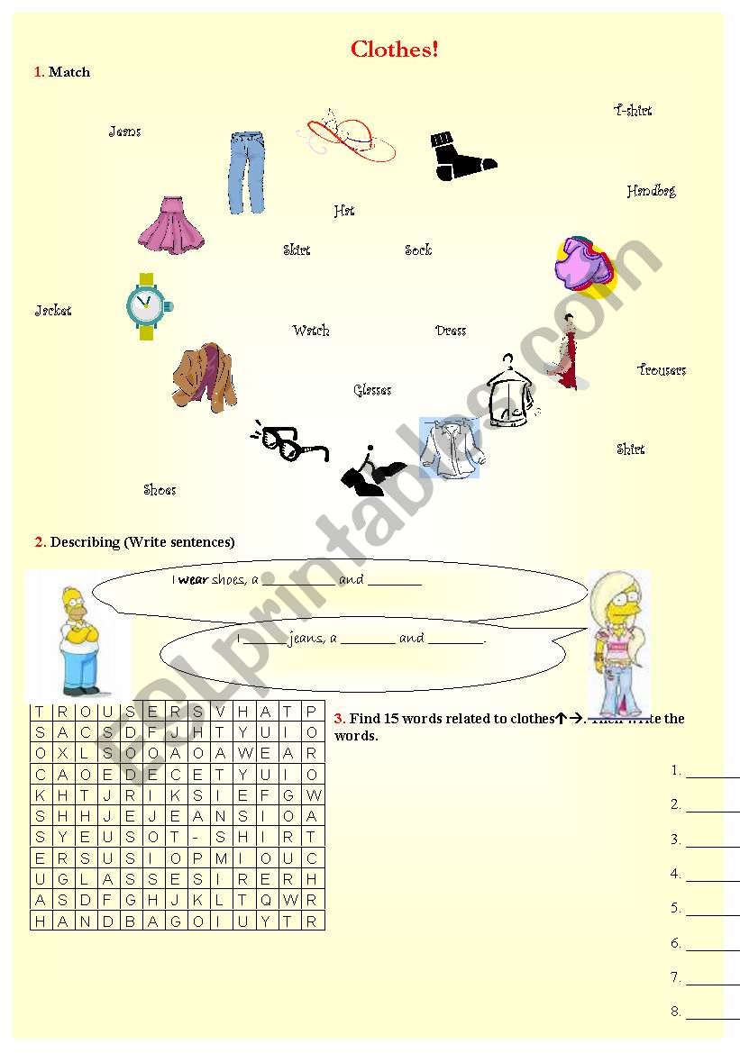 clothes worksheet