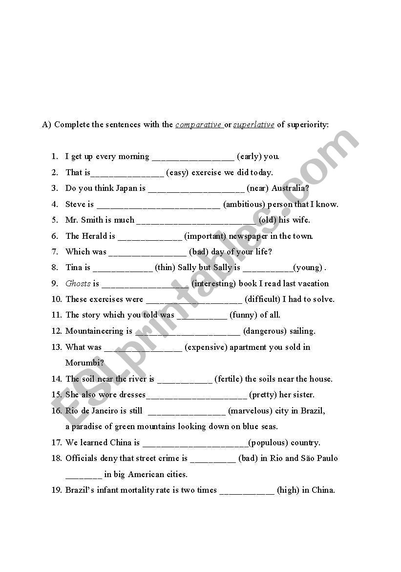 Degree of adjectives worksheet