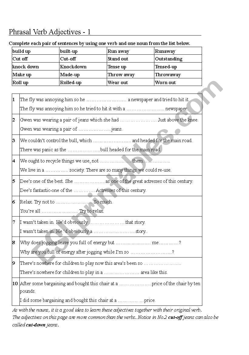 Phrasal Verbs_Adjectives worksheet