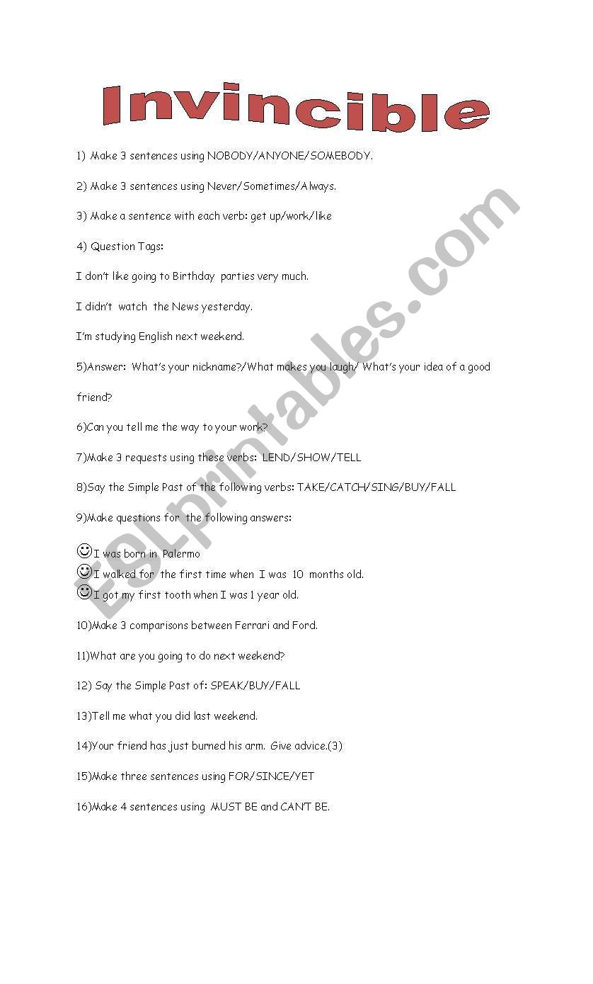 Grammare revision game worksheet