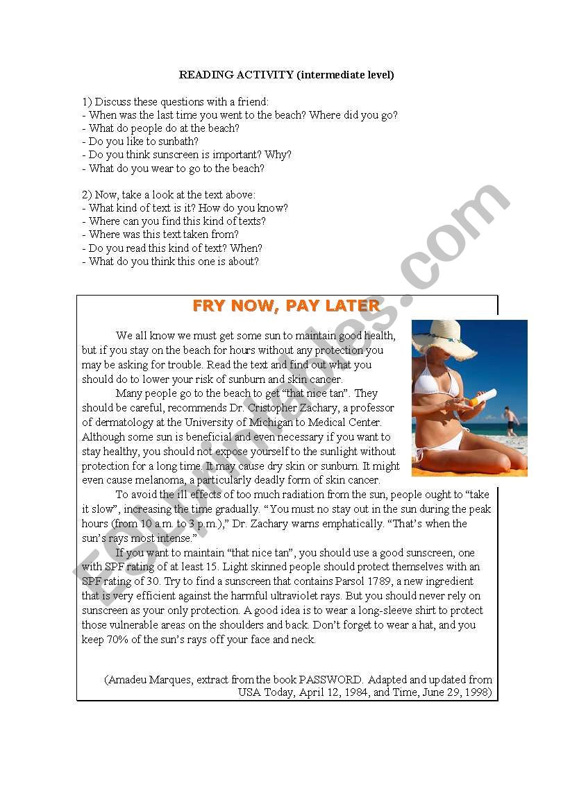 Fry Now, Pay Later worksheet