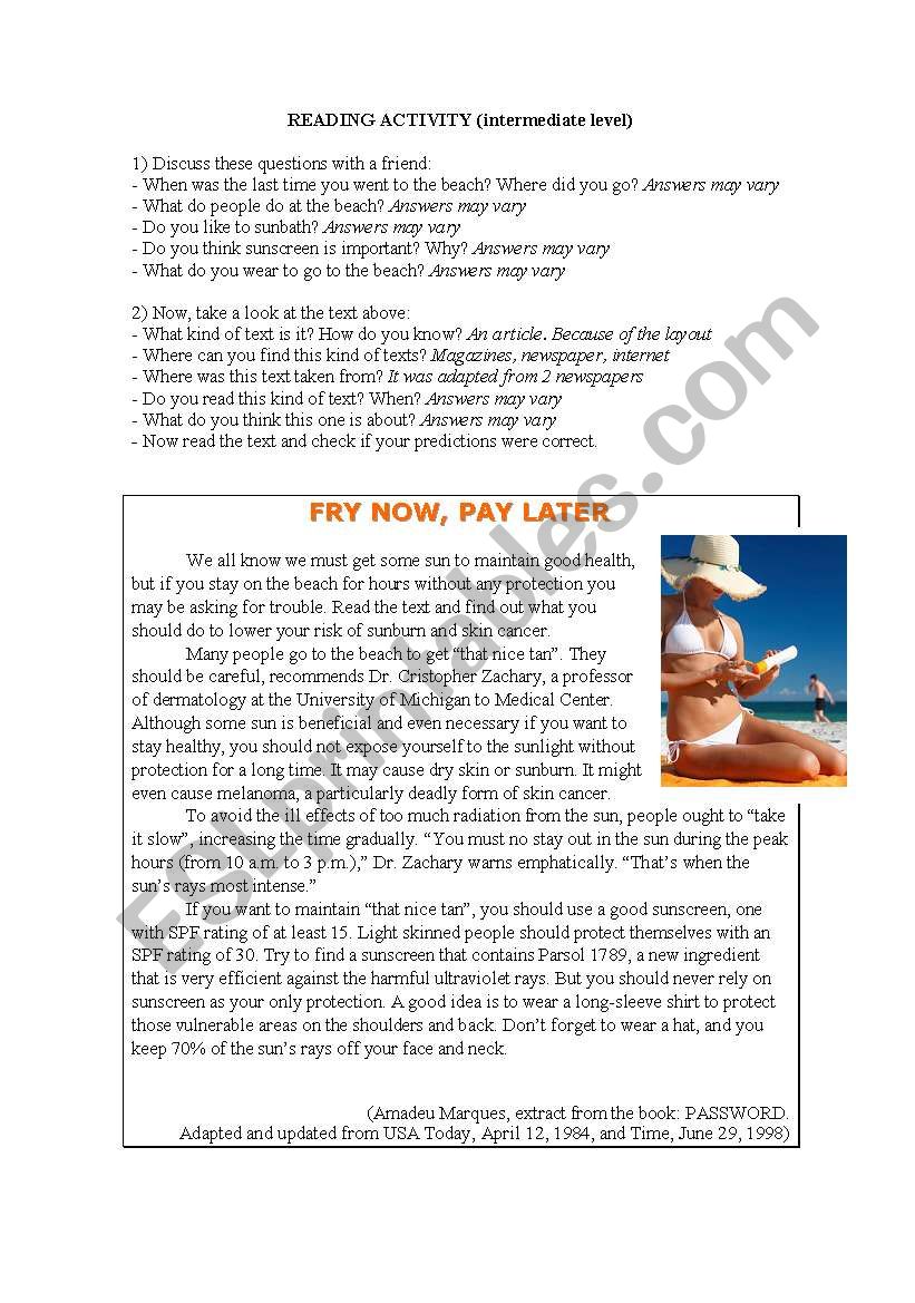 Fry Now, Pay Later - Answersheet