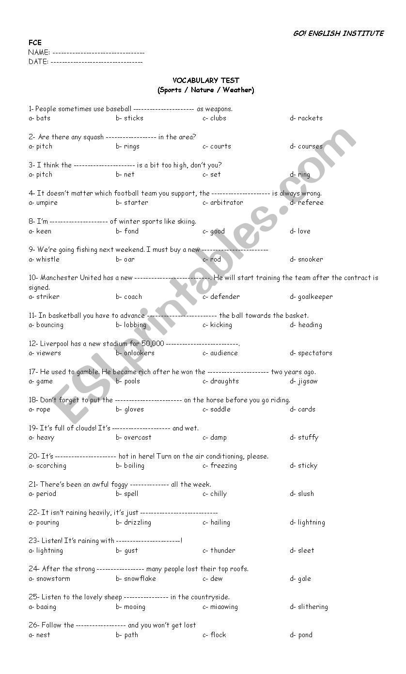 FCE VOCABULARY PRACTICE  worksheet