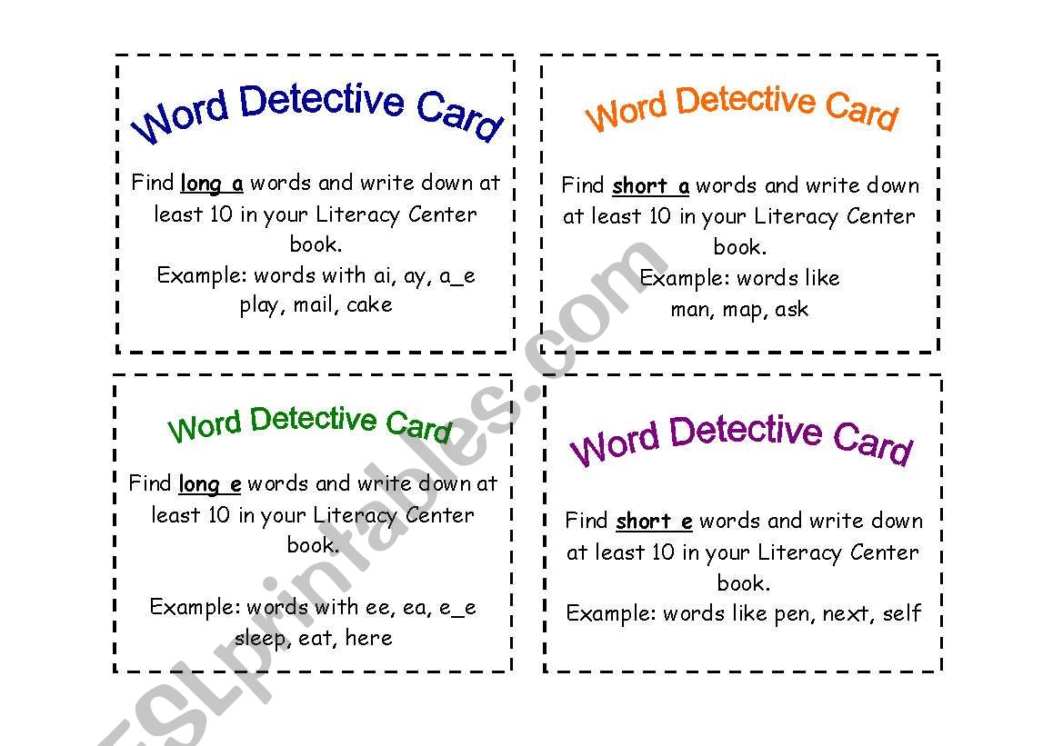 Word Detective Cards  worksheet