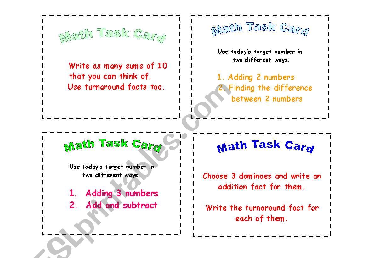 Math Task Cards worksheet
