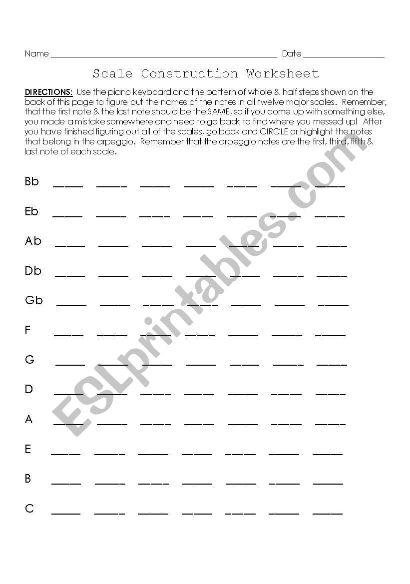 Scale Construction Worksheet worksheet