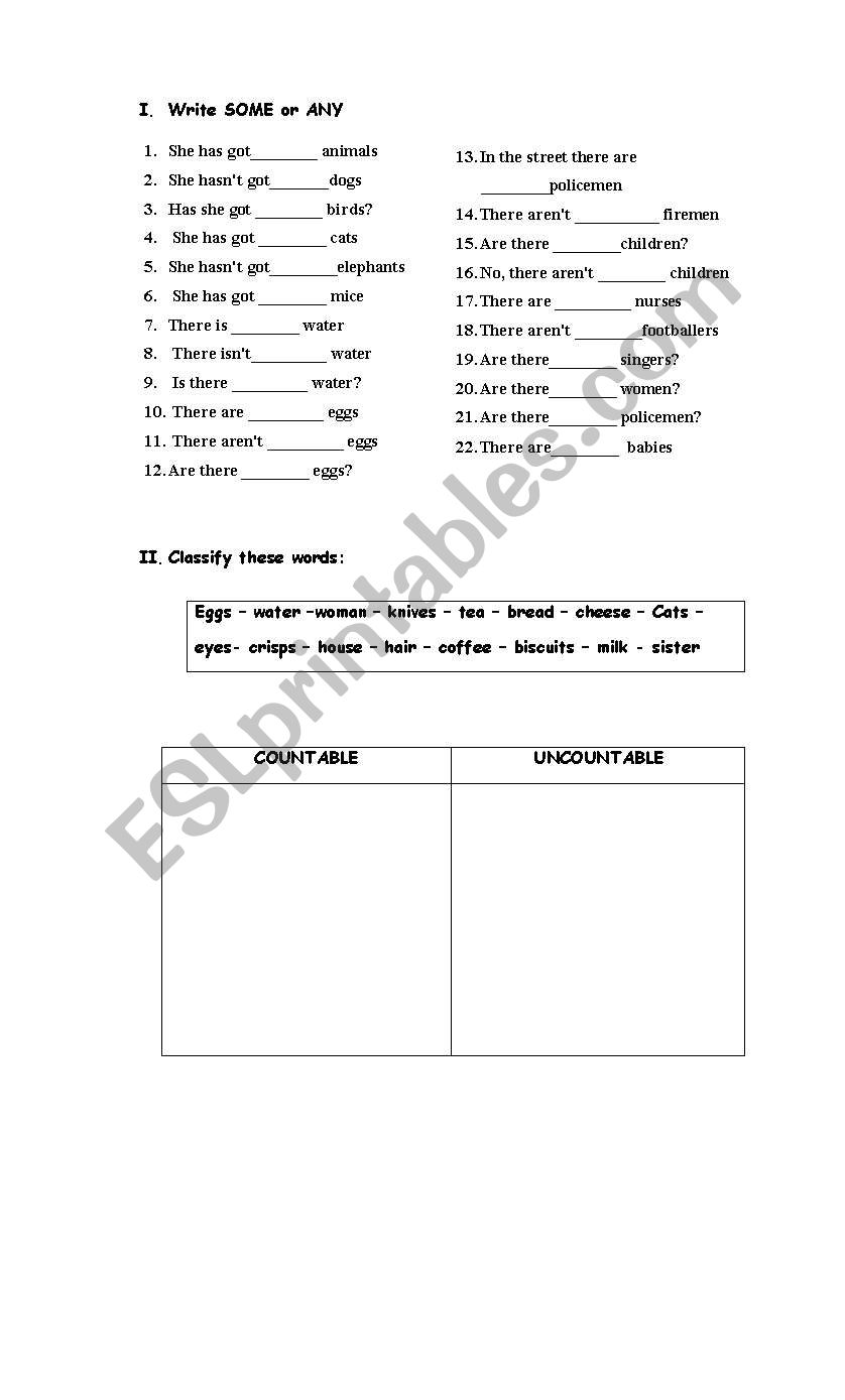 Some and Any worksheet