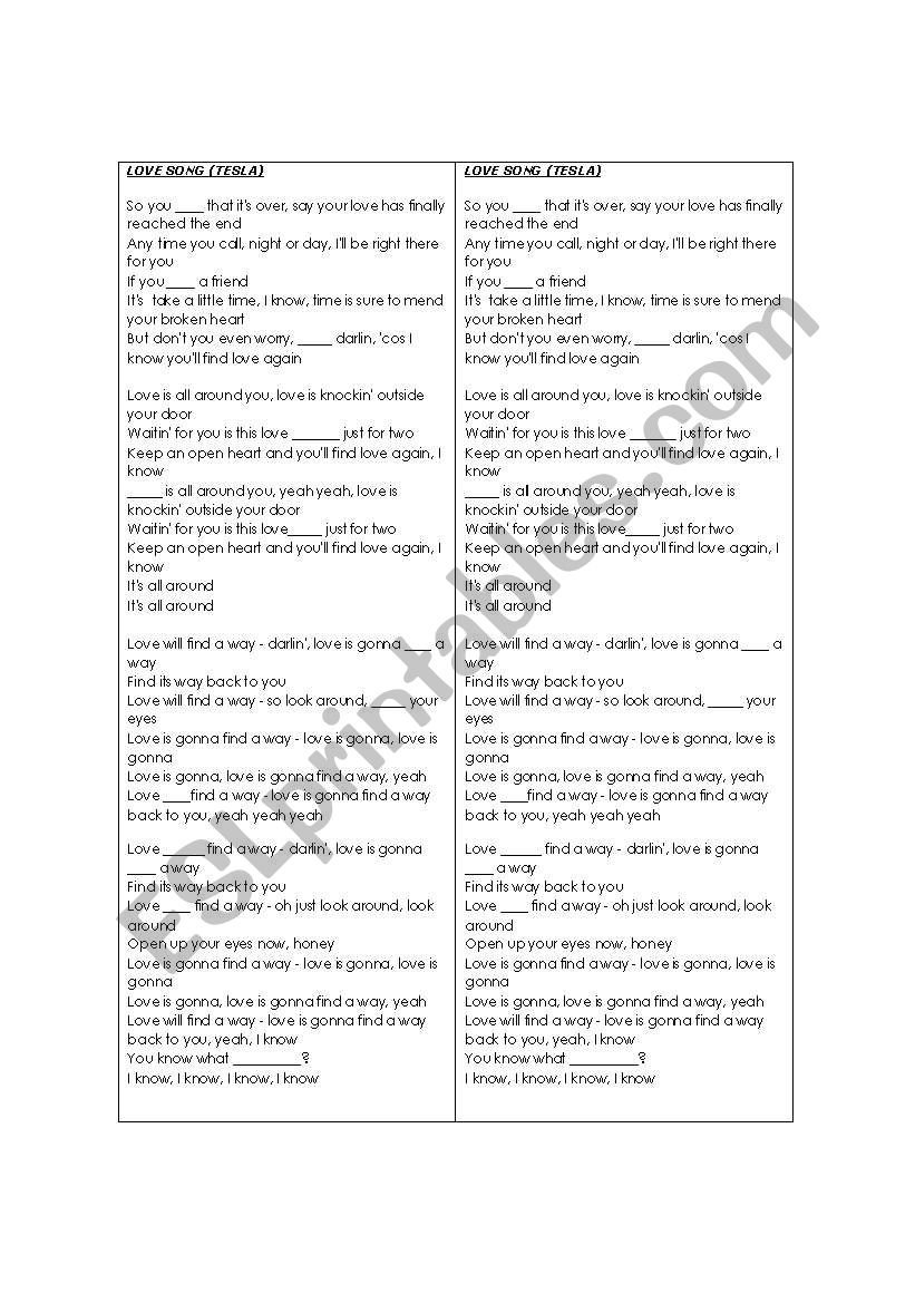 LOVE SONG worksheet
