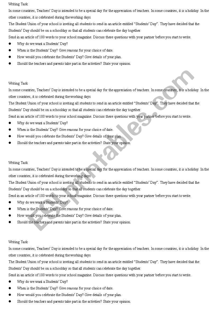 Students Day worksheet