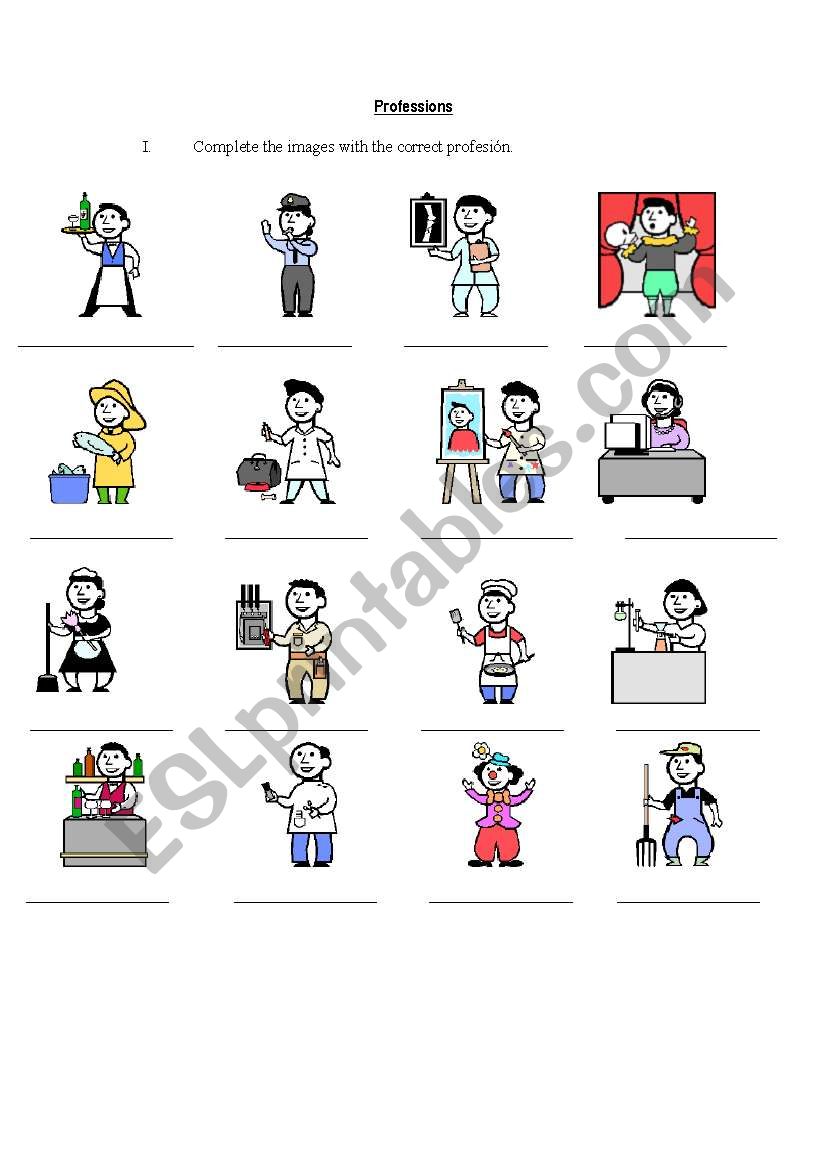 JOBS AND PROFESSIONS worksheet