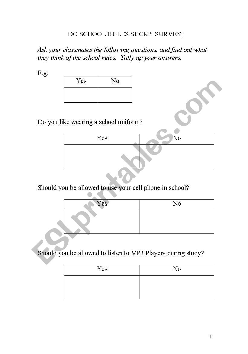 Do school rules suck? worksheet