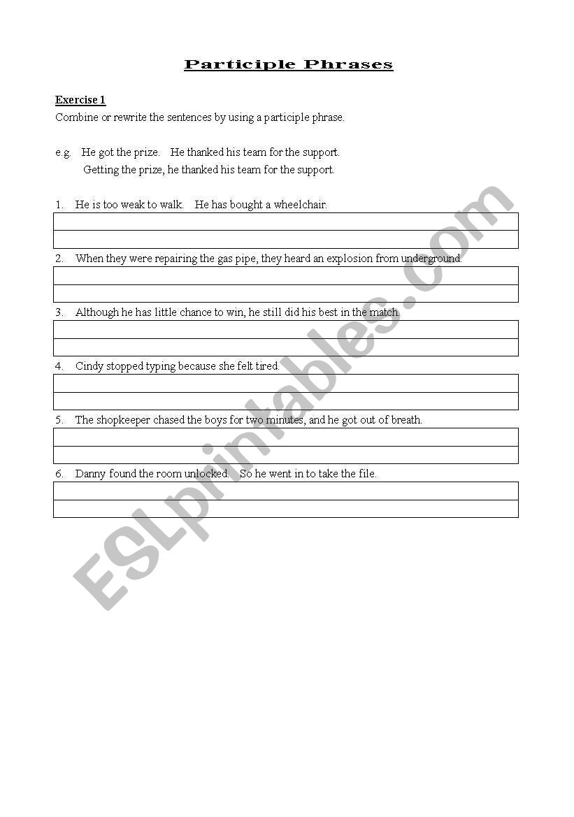 Participle Phrases  worksheet