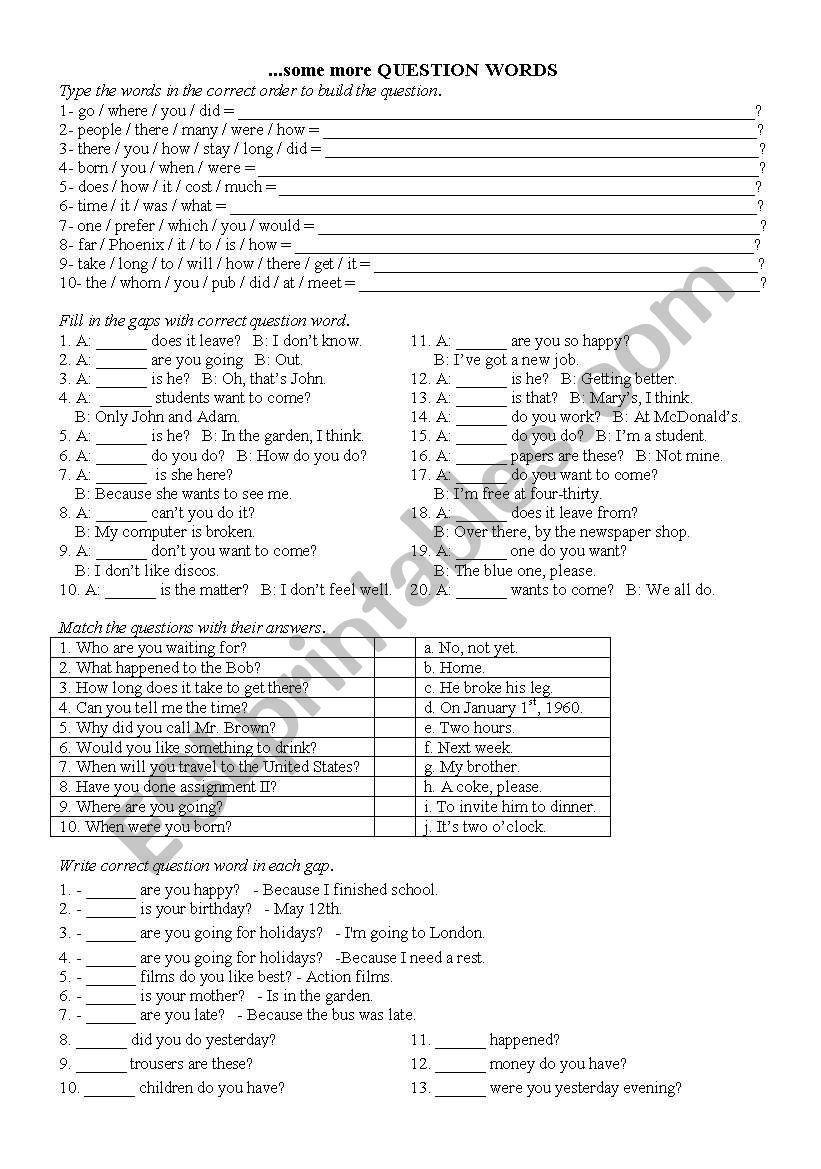 Question Words worksheet