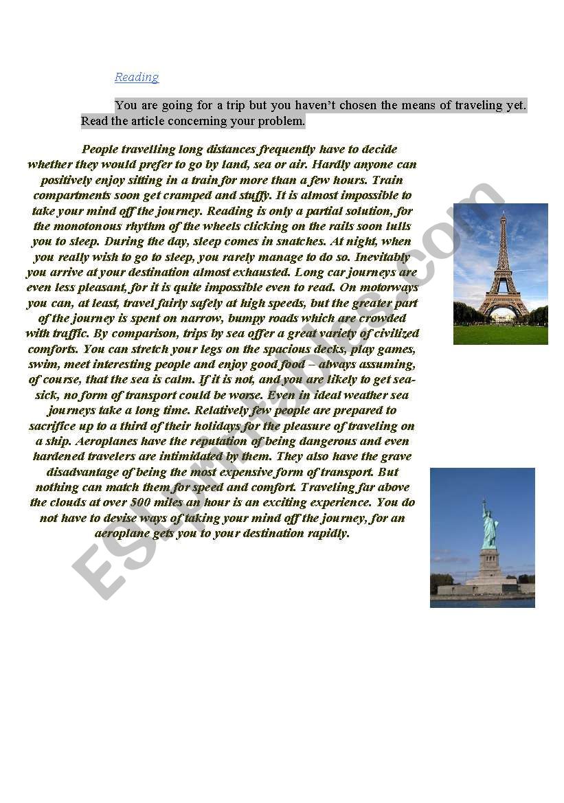 Travelling Part 3 worksheet