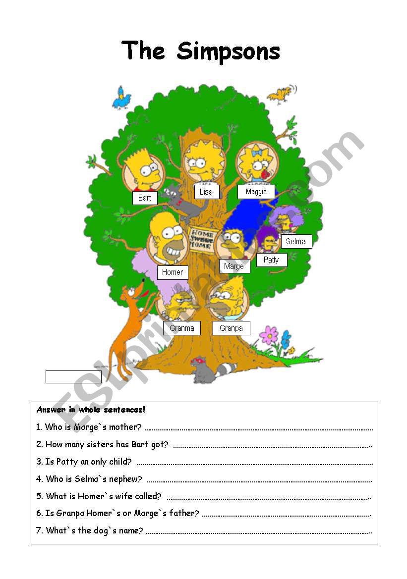The Simpsons (family tree) worksheet