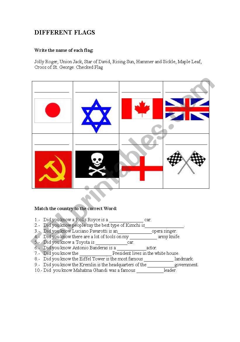 Different Flags worksheet