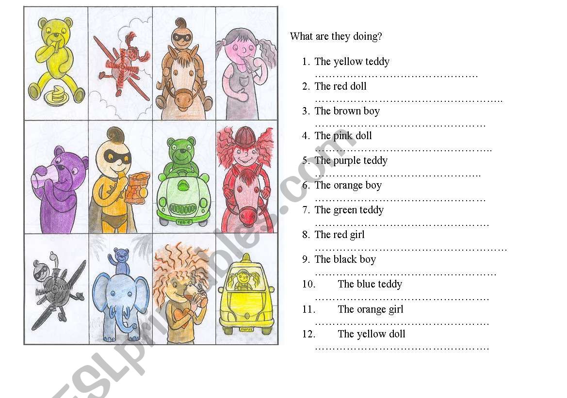 present continuos bingo table worksheet