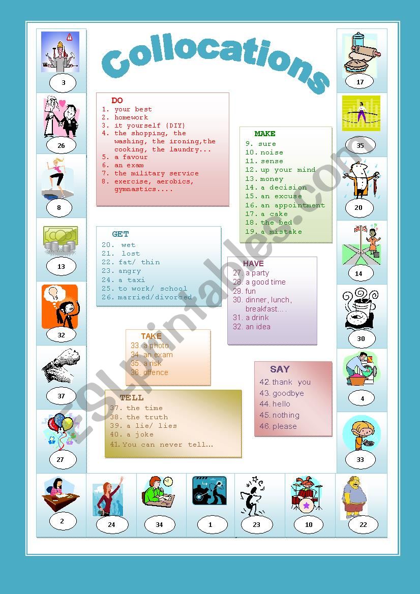 Collocations. key to the exercises