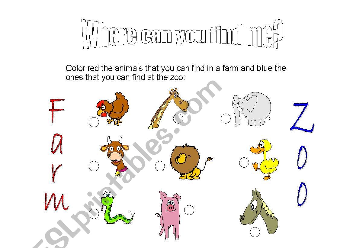 Where can you find me? worksheet