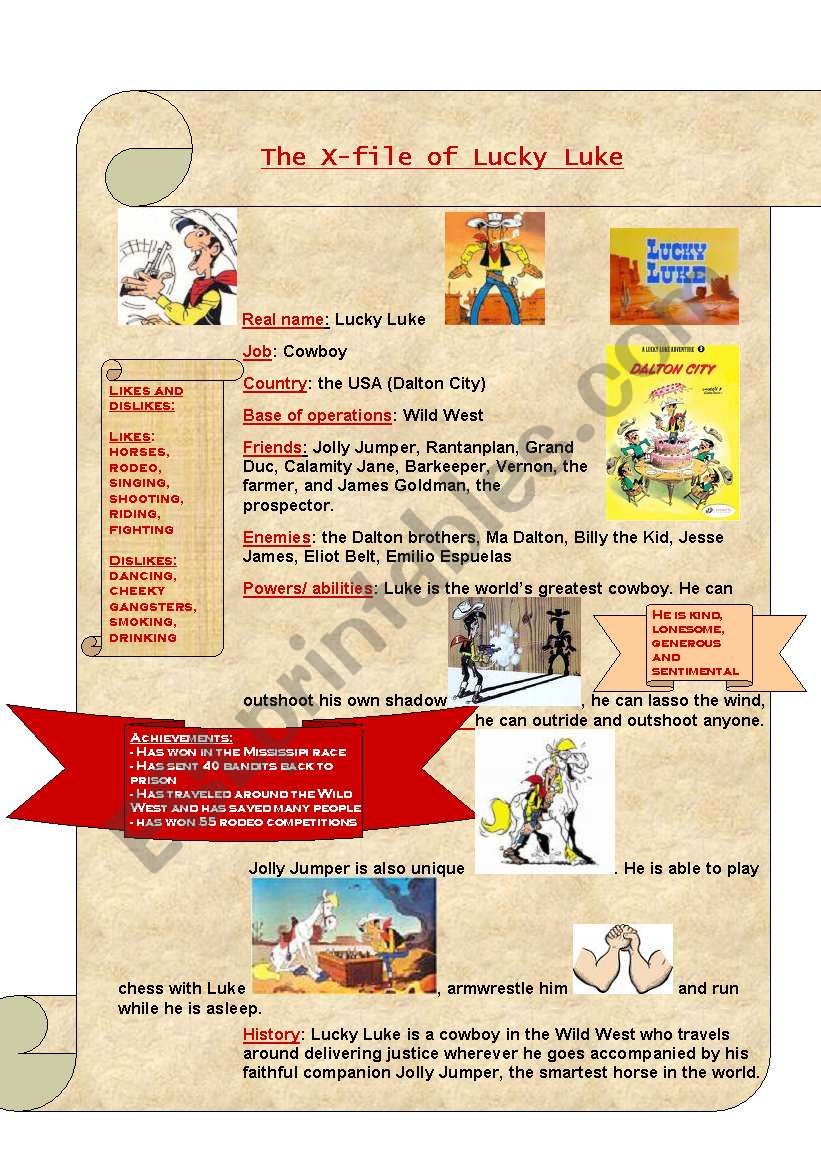 The X-file of Lucky Luke worksheet