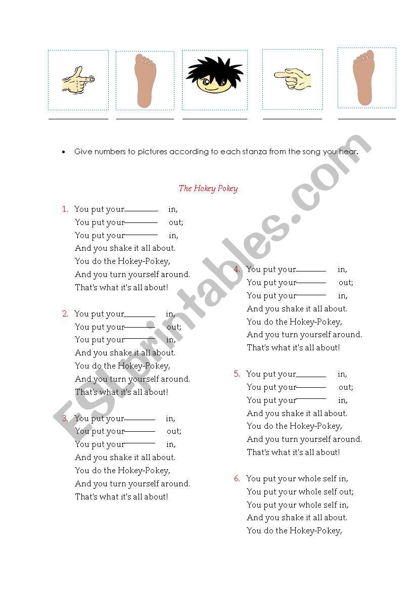 listening-hokey pokey worksheet