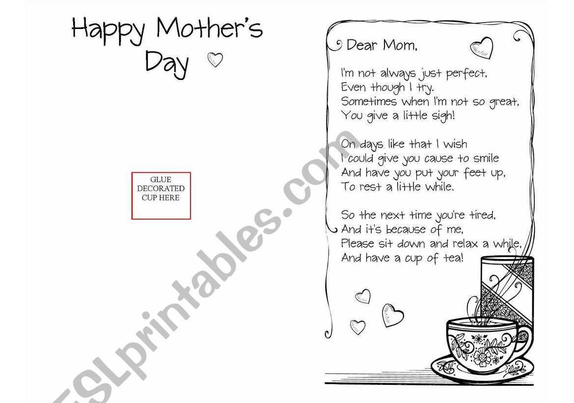Mothers Day CUP OF TEA   Card  Craft instruction  set 3 pages 