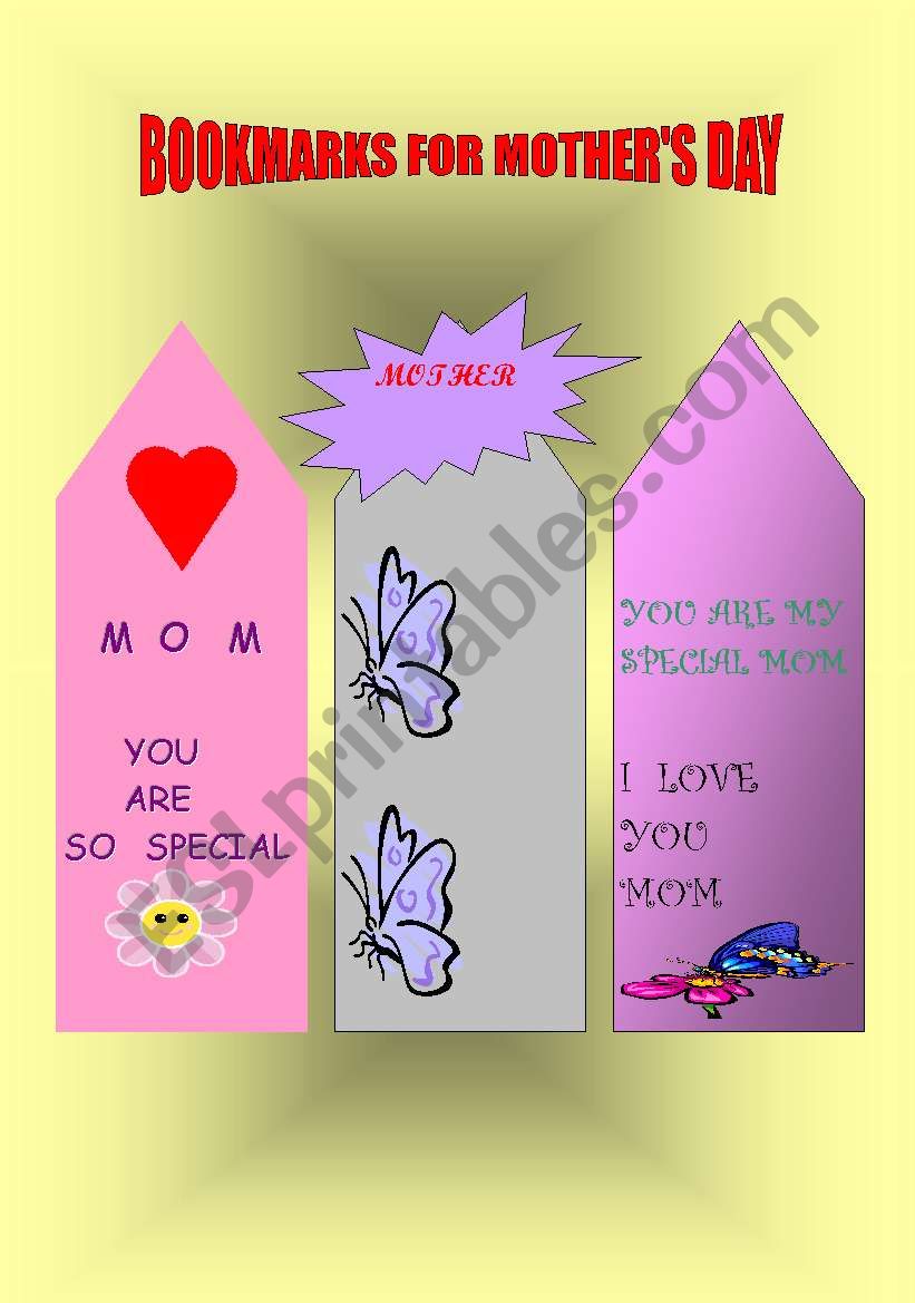 Mothers day bookmarks worksheet