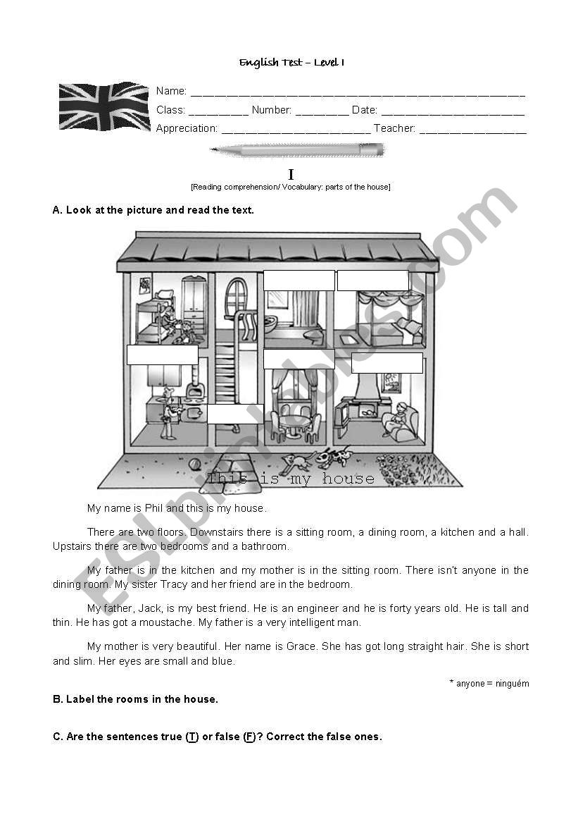 Evaluation Test: Reading worksheet