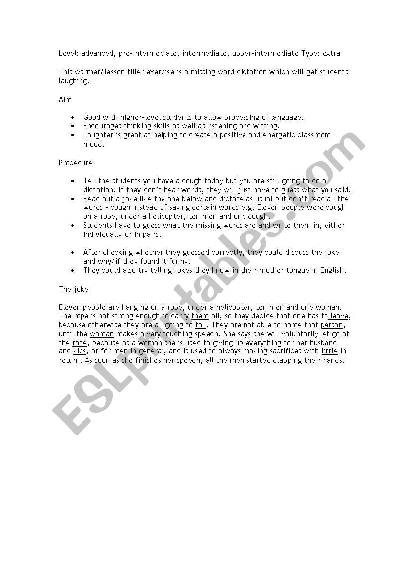 Cough dictation worksheet