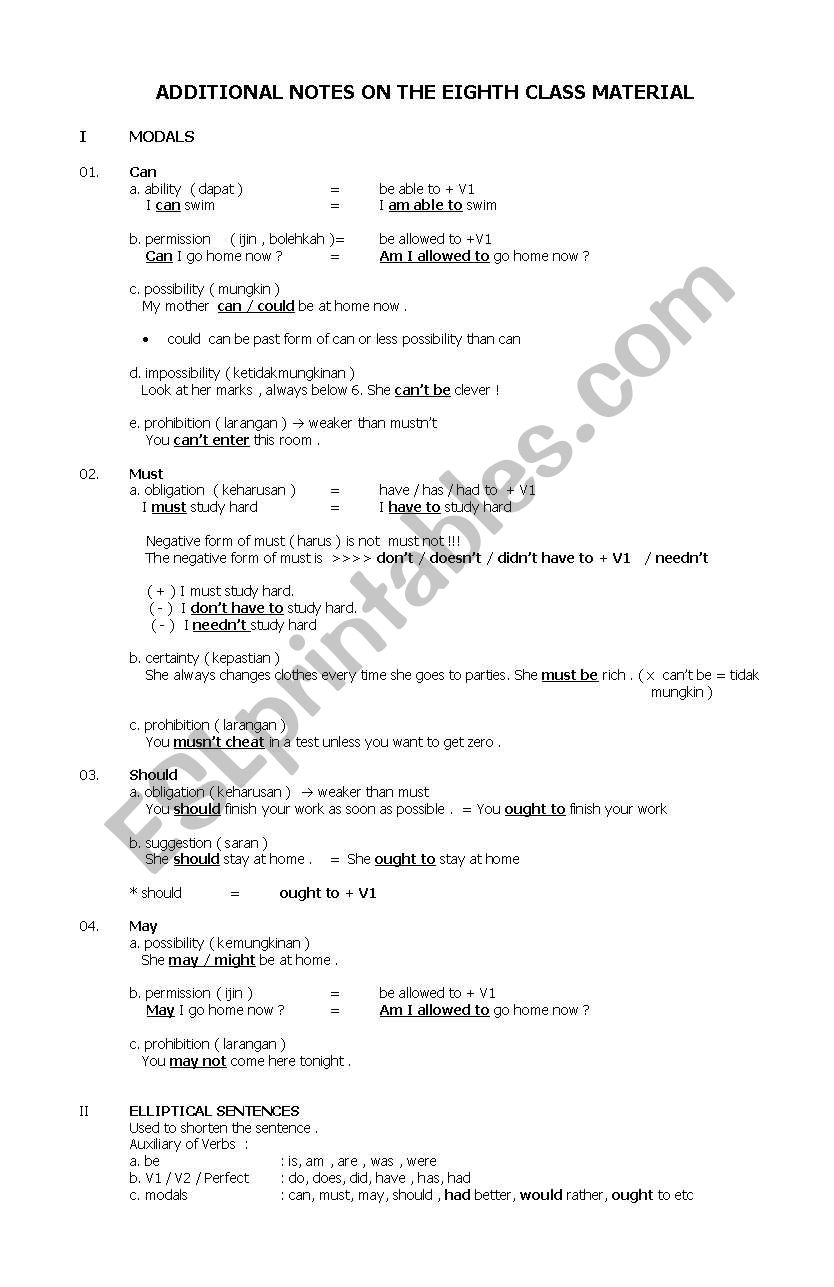 KINDS OF MODALS AND ELLIPTCIAL SENTENCE - THEORY