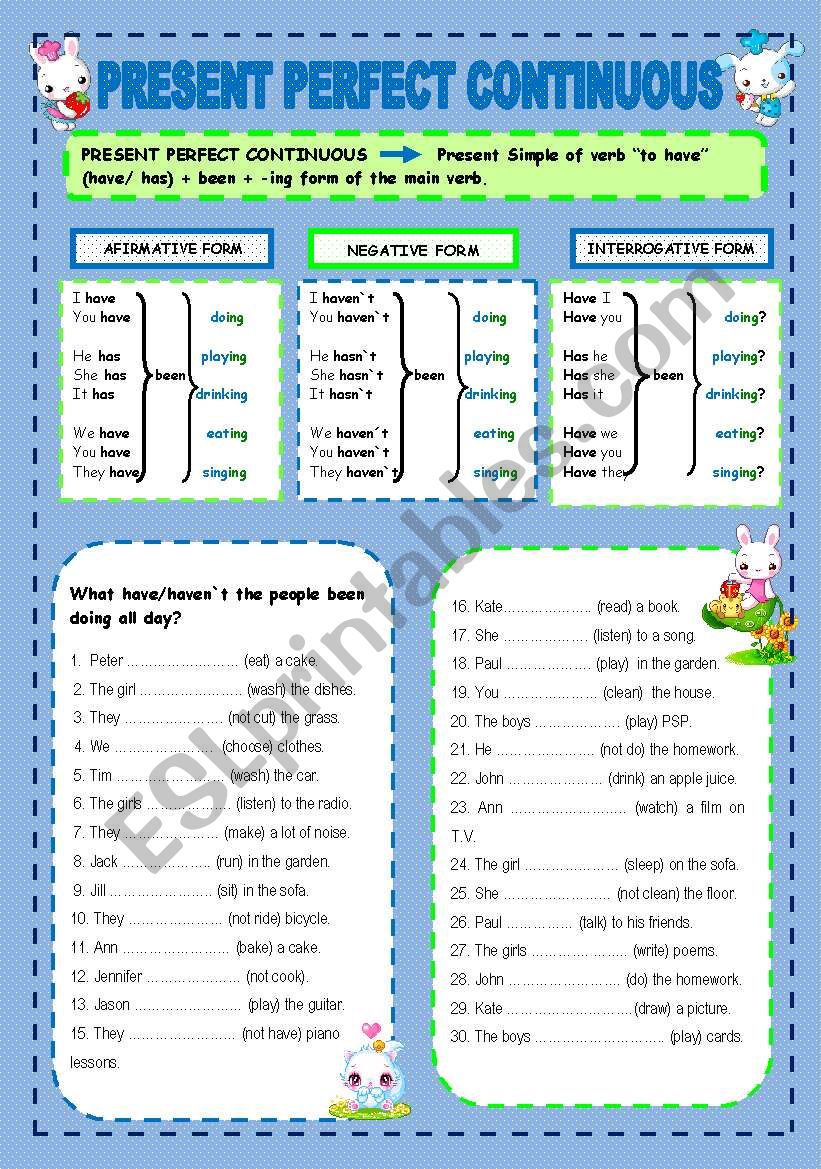 PRESENT PERFECT CONTINUOUS worksheet