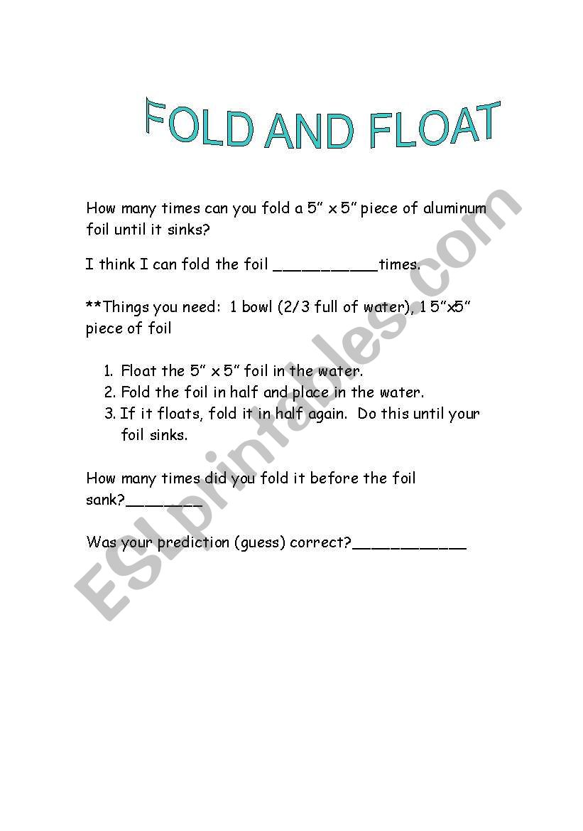 Fold and Float worksheet