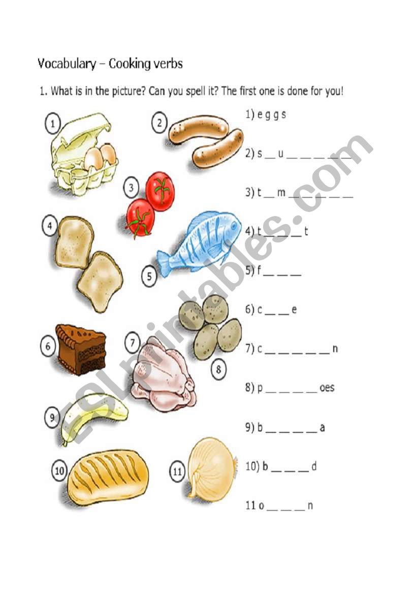 cooking words worksheet