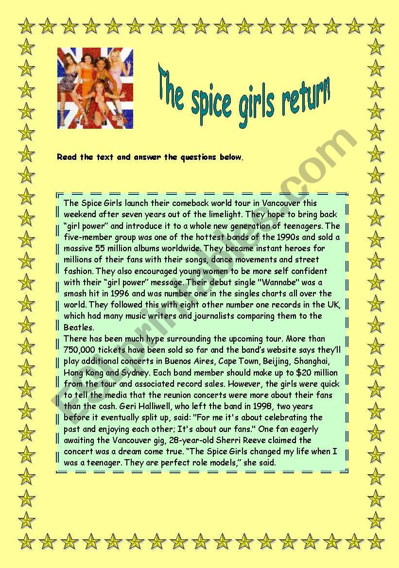The spice girls return reading