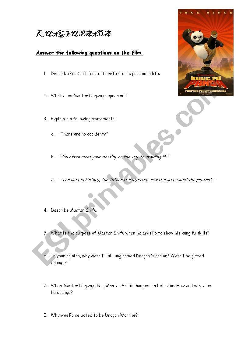 Kung Fu Panda worksheet