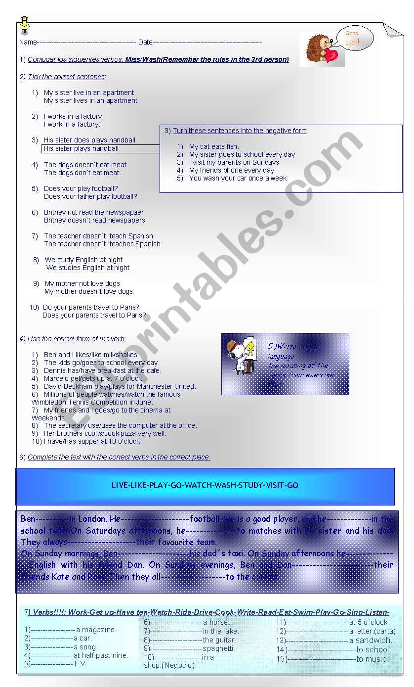 Simple Present Revision worksheet