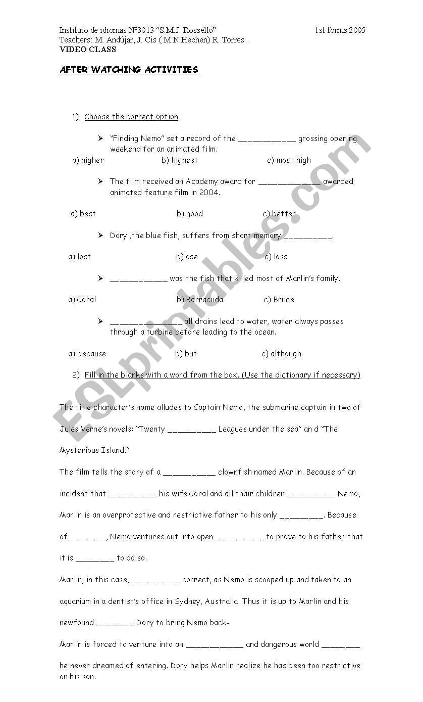 worksheet for movie 