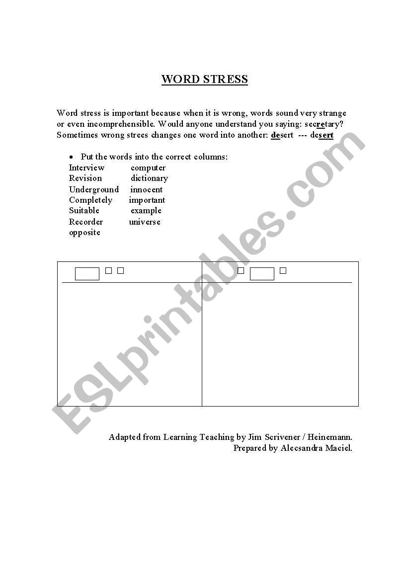 Word Stress worksheet