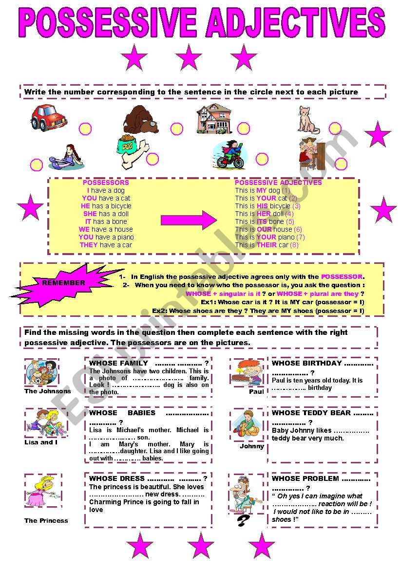 POSSESSIVE ADJECTIVES (1/2) worksheet