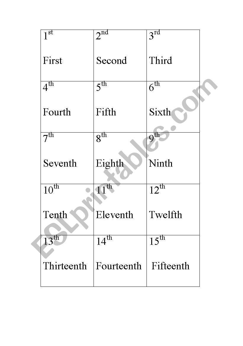 ordinal number 1-31 worksheet