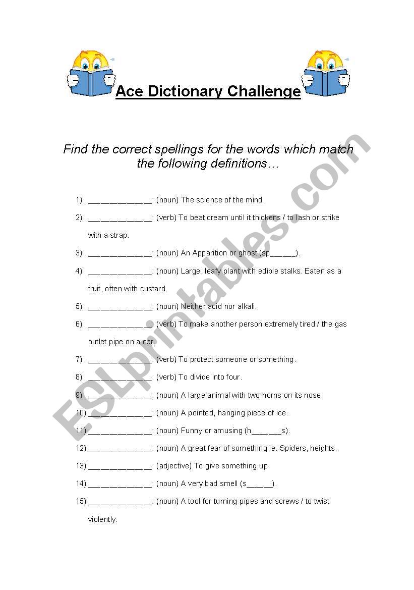 Ace Dictionary Challenge worksheet