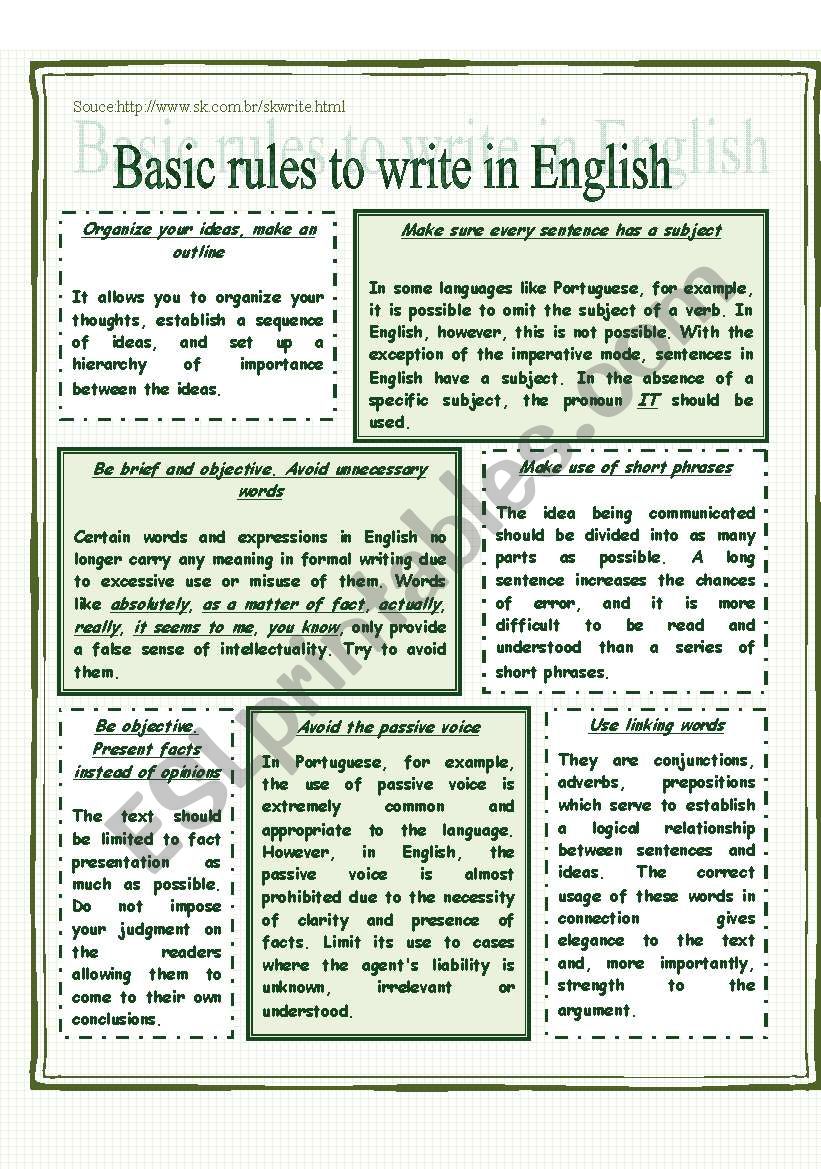 Basic rules to write in English