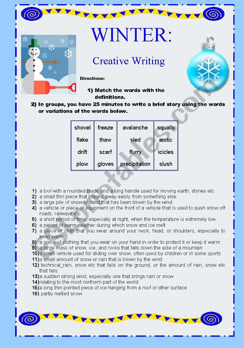 WINTER creative writing worksheet