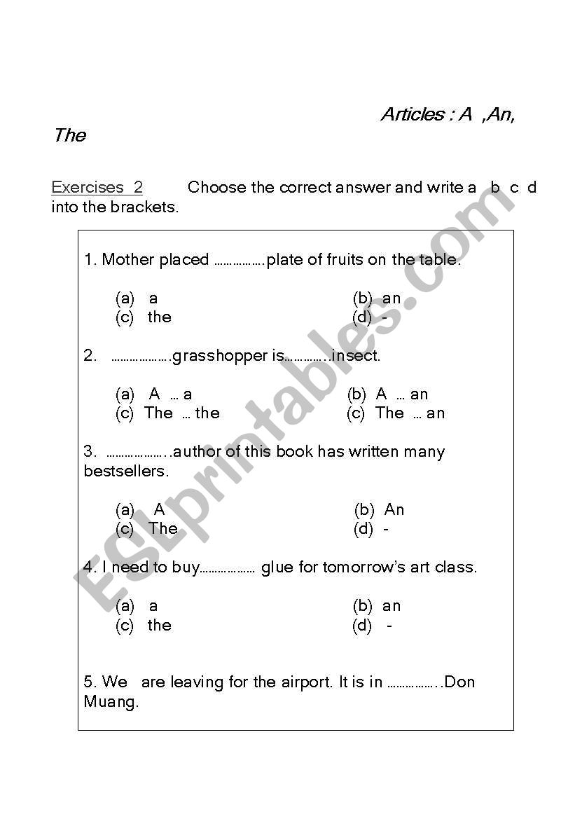 A, An  The : 2 worksheet