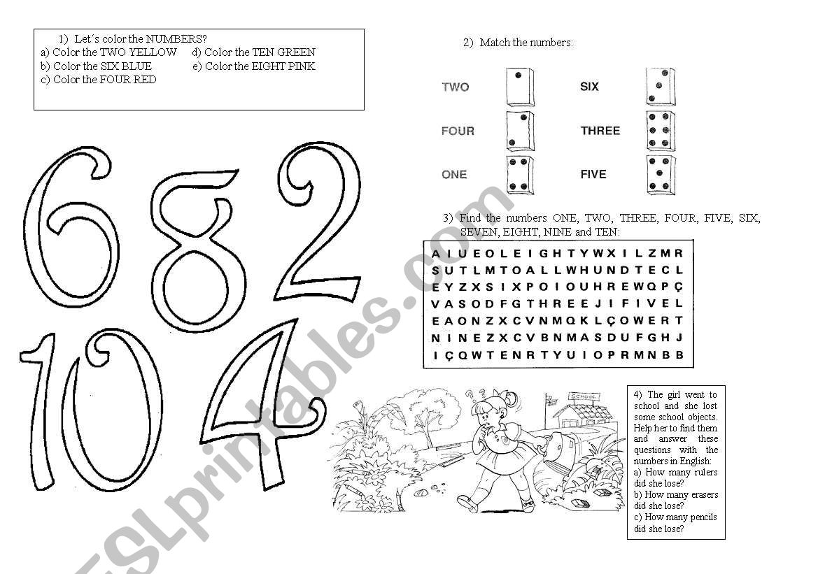 Numbers and colours worksheet