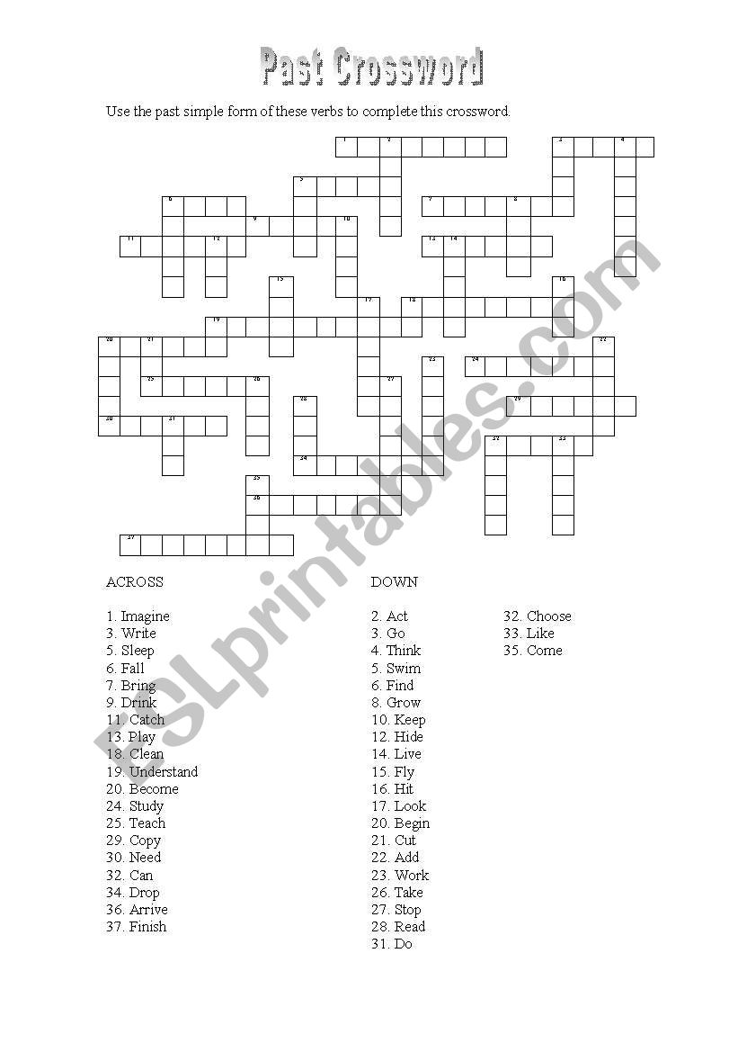 Past crossword worksheet