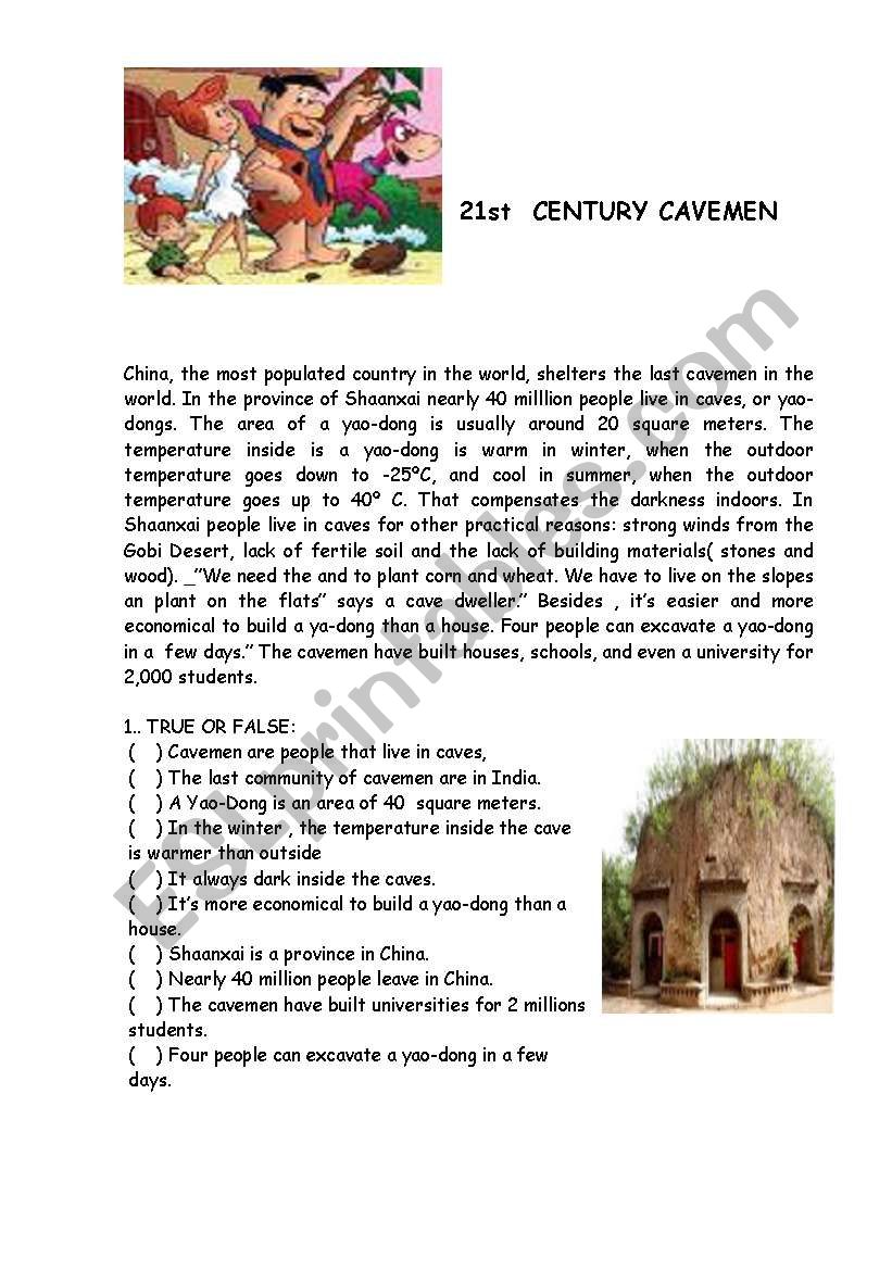 The last cavemen in China worksheet