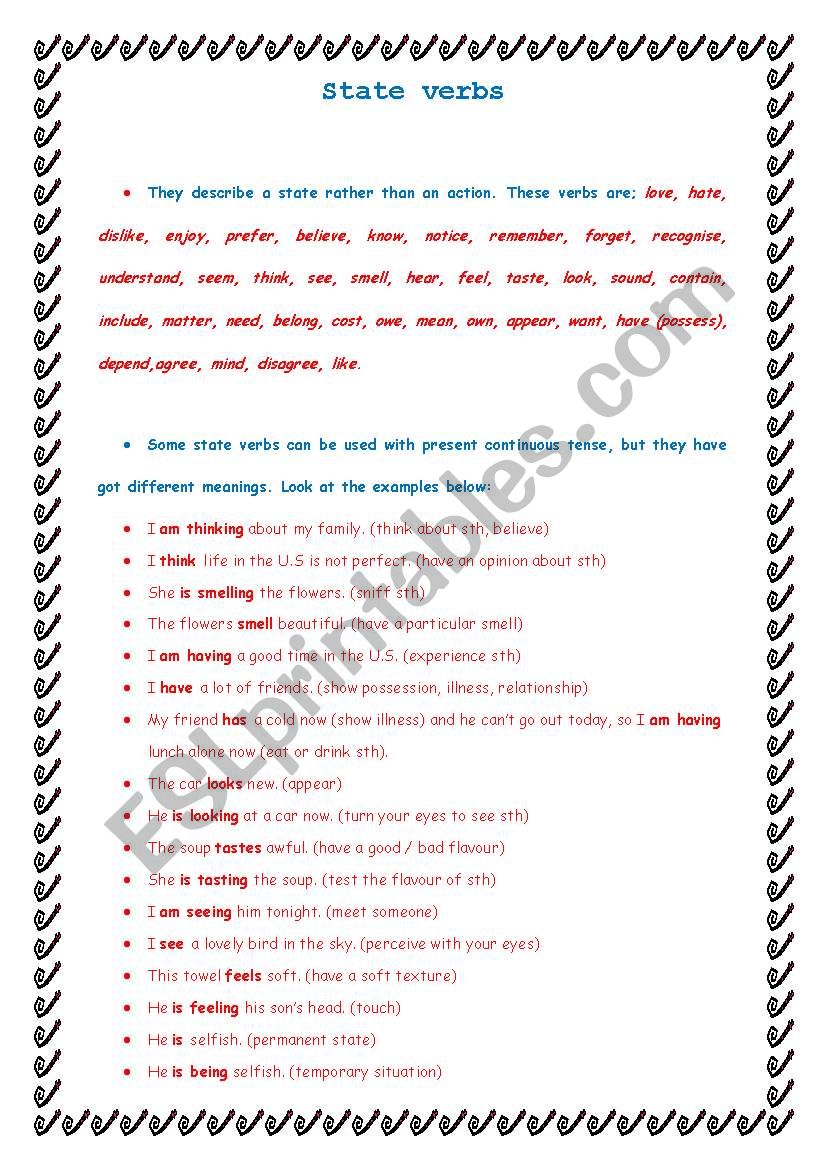 state verbs worksheet