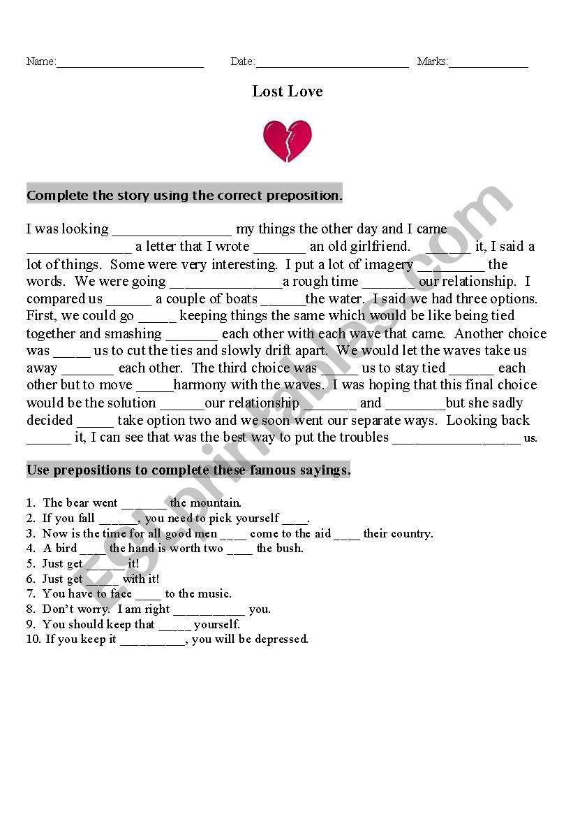 Prepositions worksheet