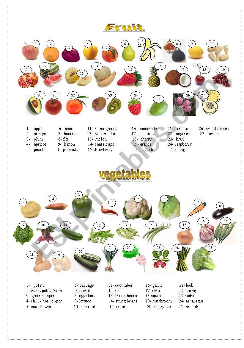 Fruit and vegetables worksheet